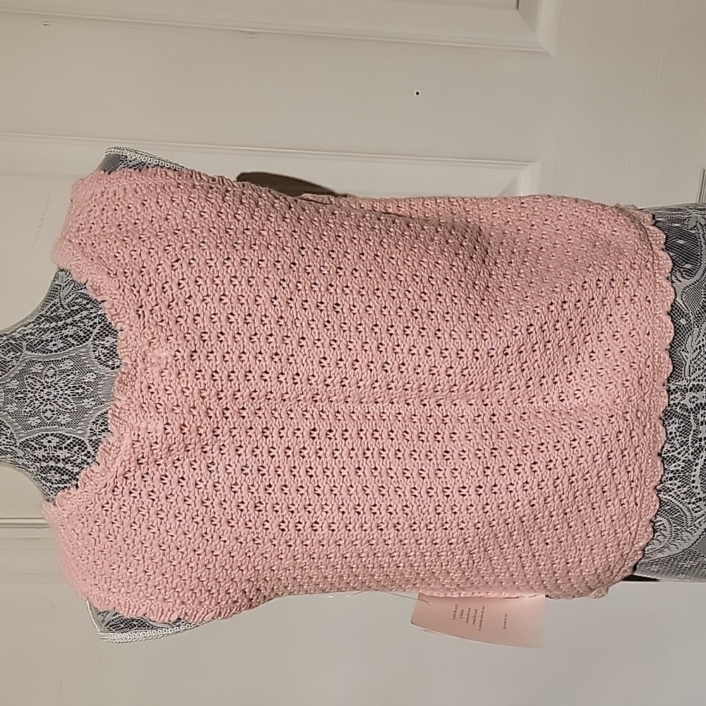 Stefano Crochet Pink 5 Button Sweater Vest Tank Top Women's Large New with Tags - Picture 2 of 4